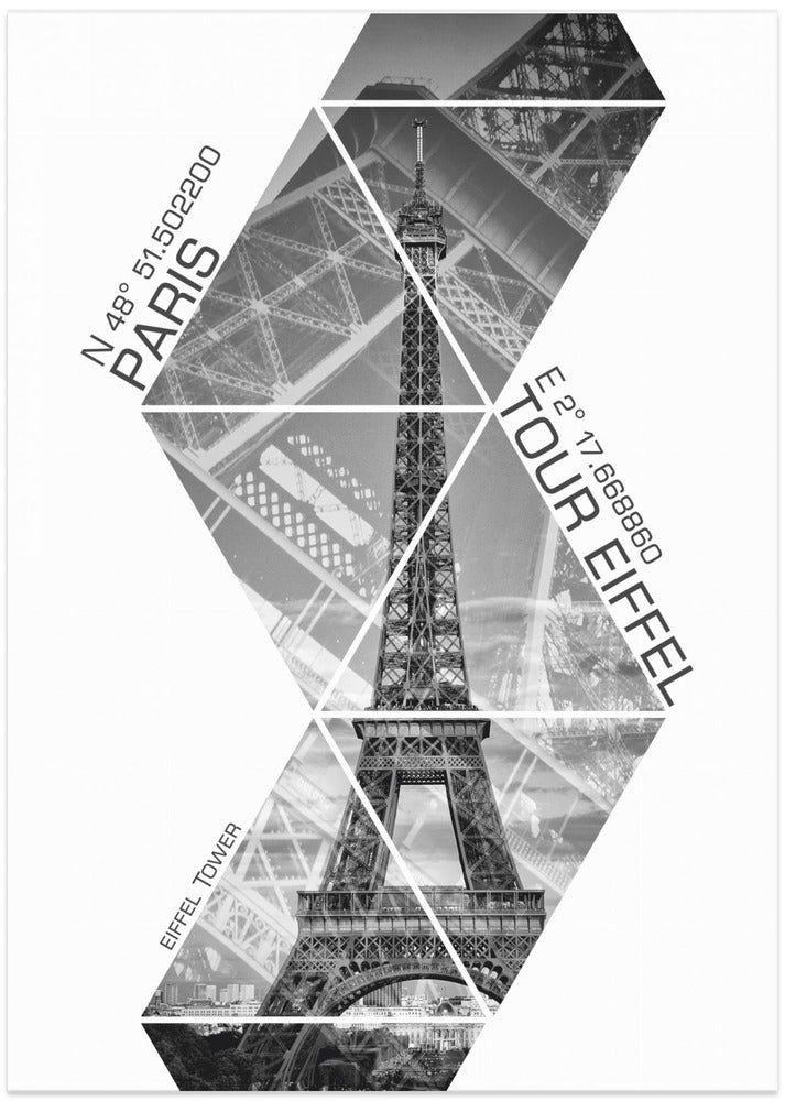 Art Prints of Coordinates PARIS Eiffel Tower | monochrome