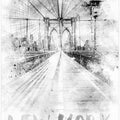 Art Prints of Monochrome Art NYC Brooklyn Bridge | watercolor