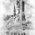 Art Prints of Monochrome Art BERLIN Kaiser Wilhelm Memorial Church | watercolor