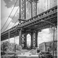 Art Prints of NEW YORK CITY Manhattan Bridge - upright slim panorama