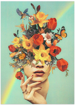 Art Prints of Baby's in bloom - Rainbow, flowers, birds & butterflies