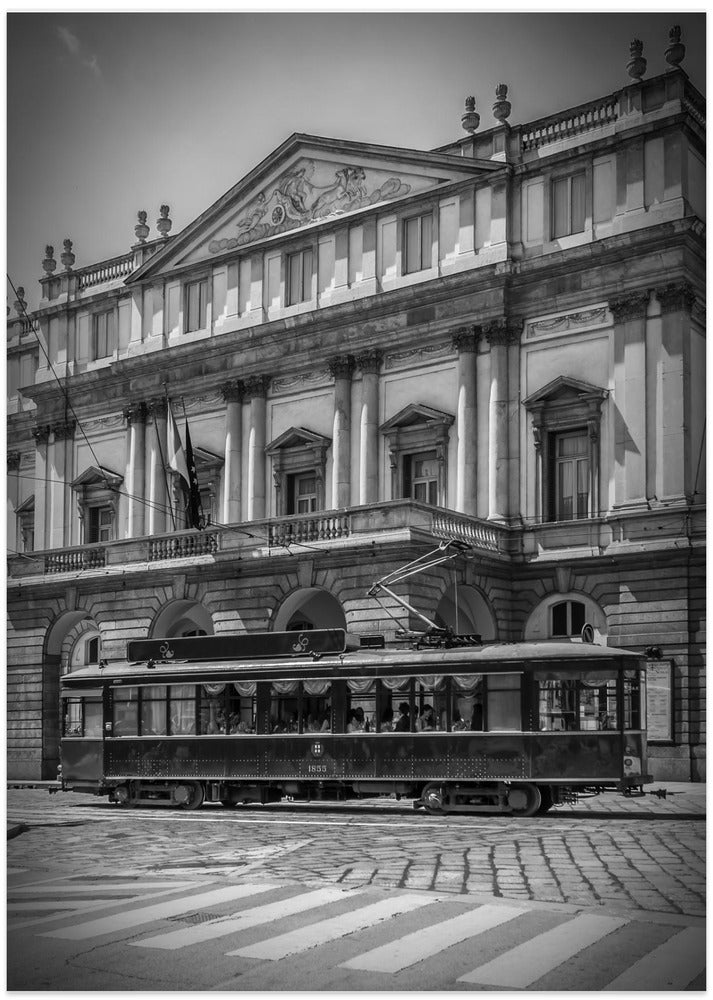 Art Prints of MILAN Teatro alla Scala & Tram - monochrome