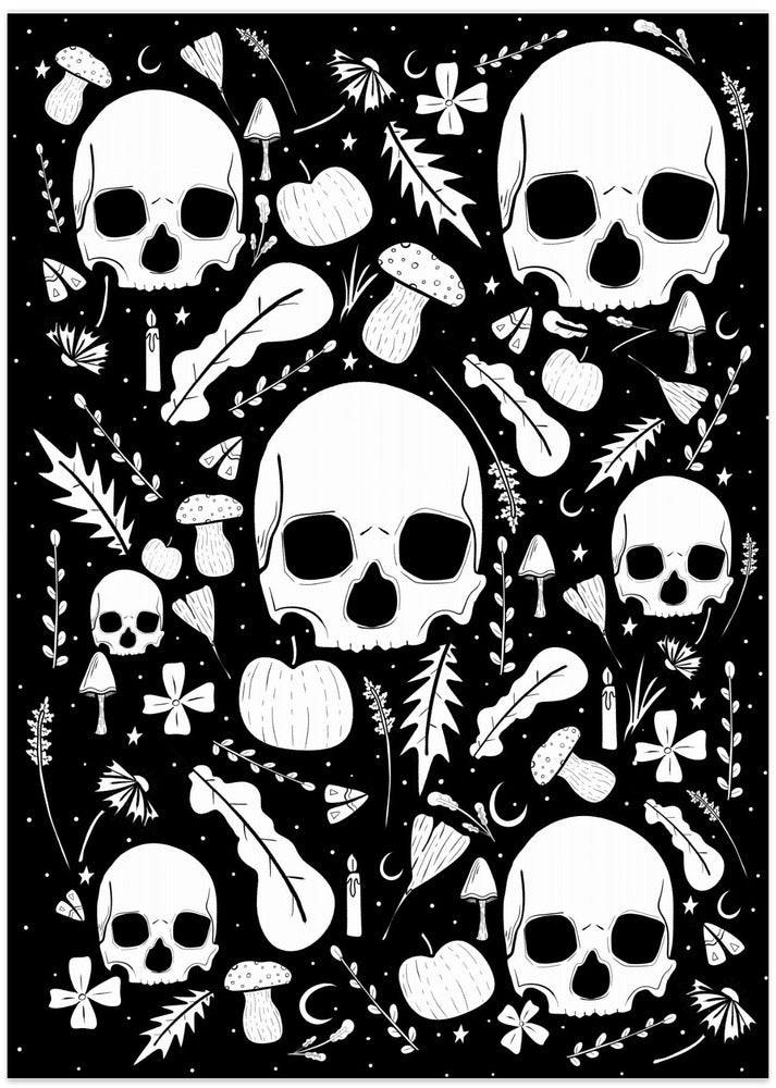 Black and White Autumn Skulls