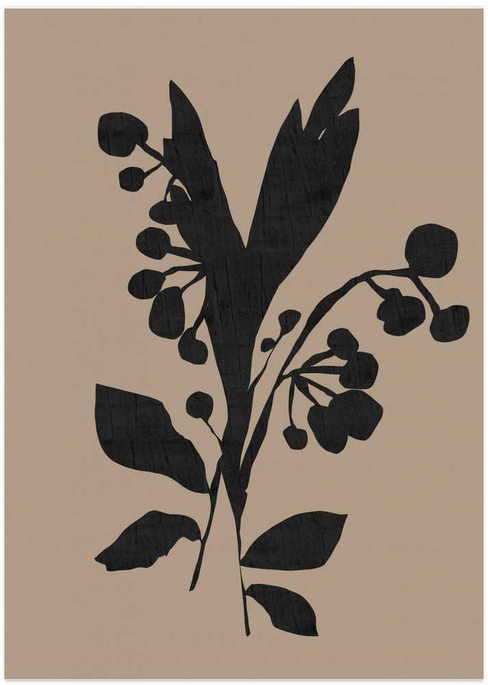 Black Floral Buds Modern Botanical Silhouette