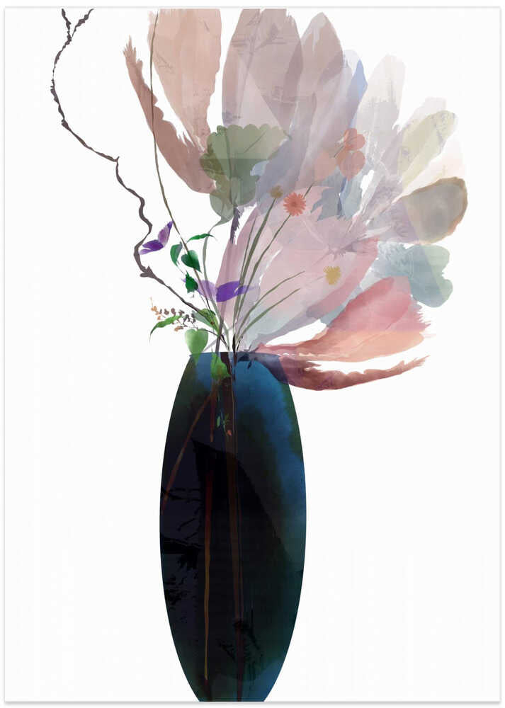 Blush Pink Floral In Blue Glass Vase