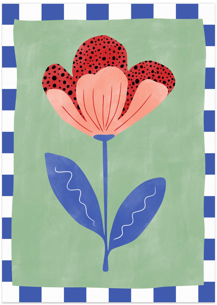 Stylized Flower With Red Petals And Black Dots