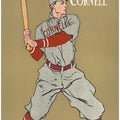 Vintage Drawing of a Baseball Player Holding a Bat