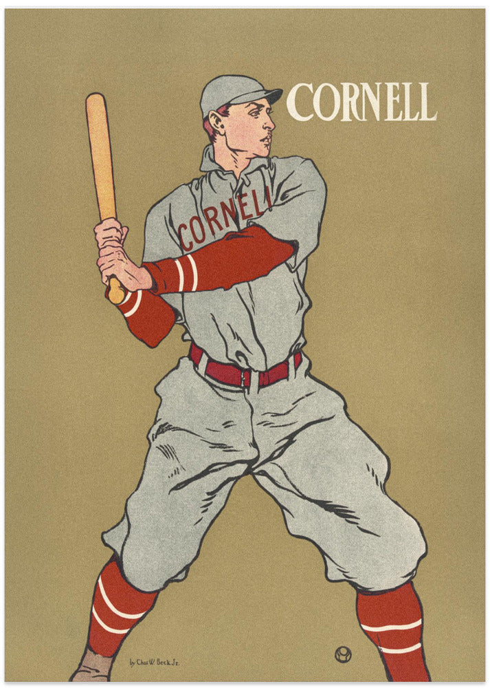 Vintage Drawing of a Baseball Player Holding a Bat