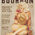 Bourbon Wall Art. Sexy Vintage Pin Up Girl Drinking Whiskey