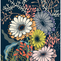 Springtime Daisies Dark Blue