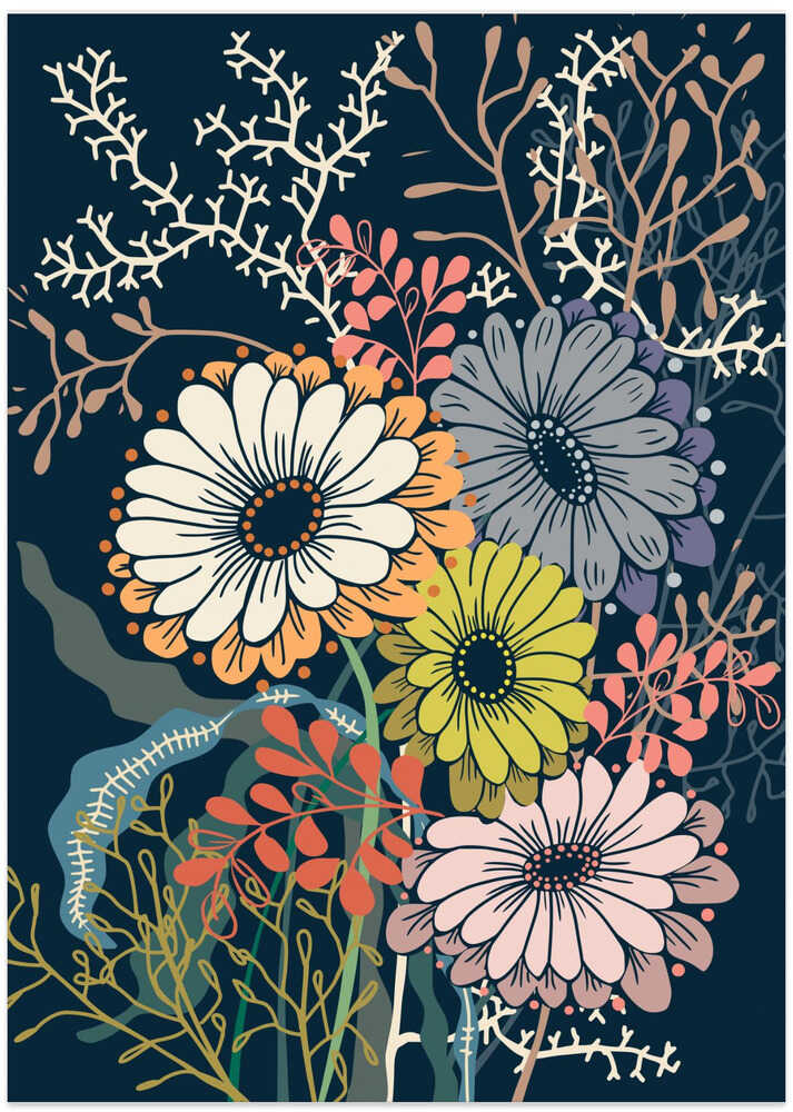 Springtime Daisies Dark Blue