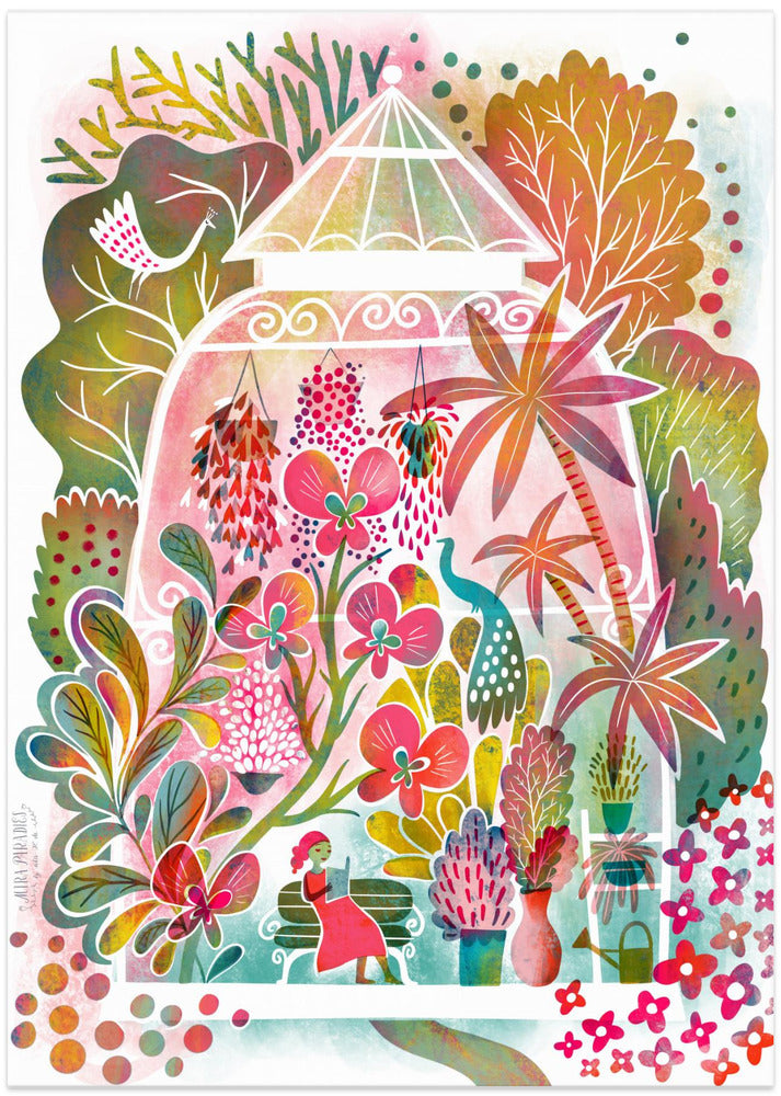 Reading In A Tropical Blooming Greenhouse