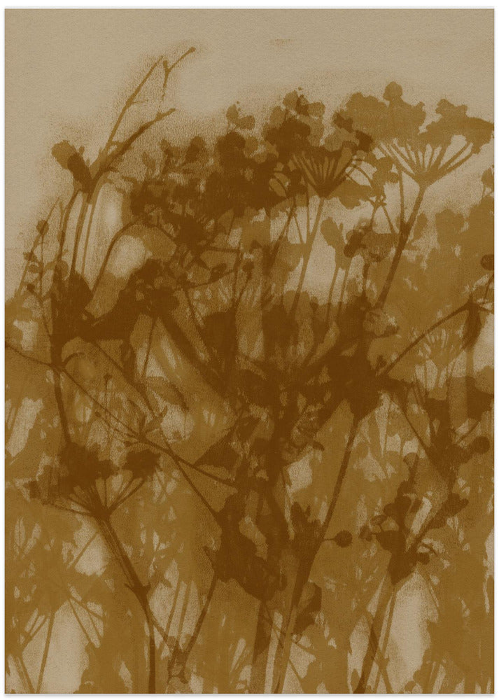 Abstract Florals. Wild flowers in ochre, brown on beige.