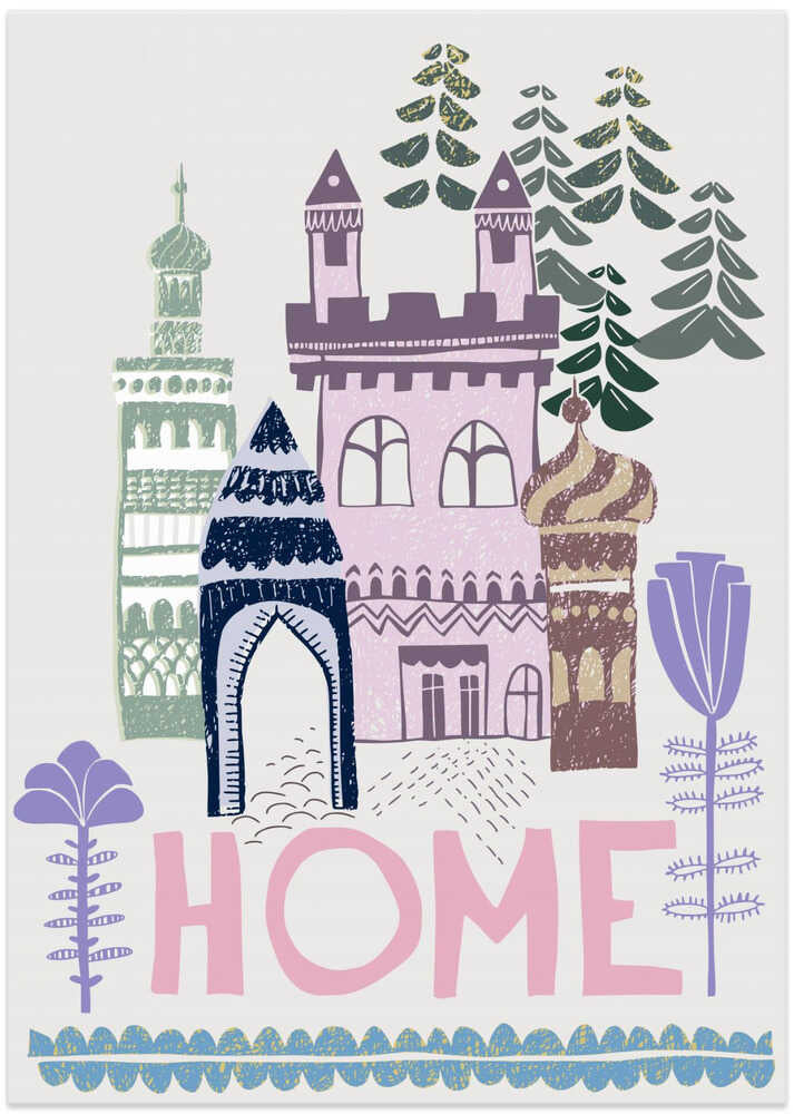 Block print Home lilac