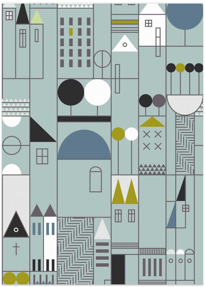 City life blocks blue teal pattern