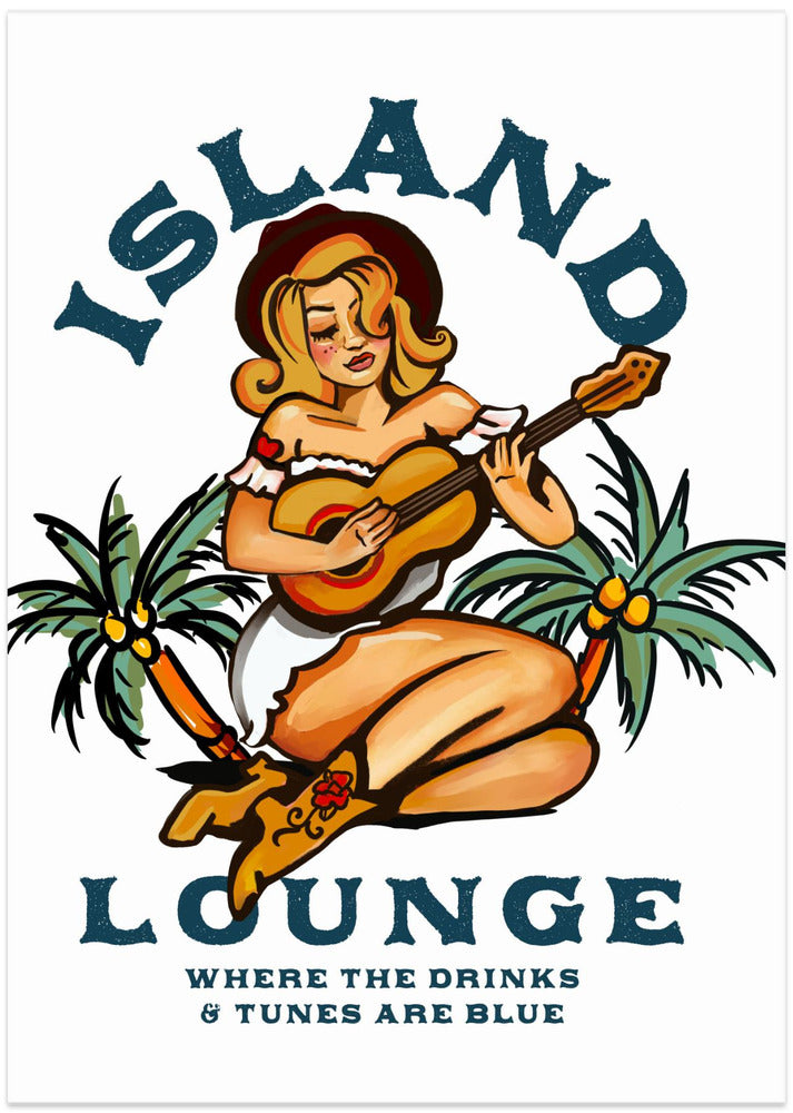 Island Lounge Tropical Pin Up Girl Playing Guitar
