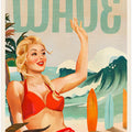 Surfing Pinup Girl On Beach In Bikini