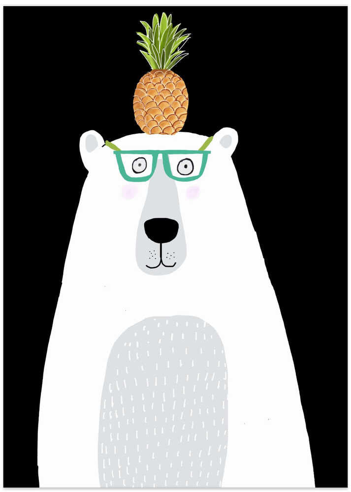 Funny White Polar Bear Wearing Glasses with Pineapple