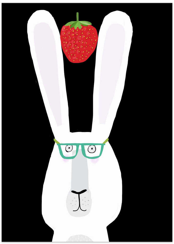Cute White Rabbit with Strawberry by Artist Carla Daly