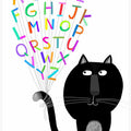 Cute Black Cat with Alphabet Letters by Carla Daly