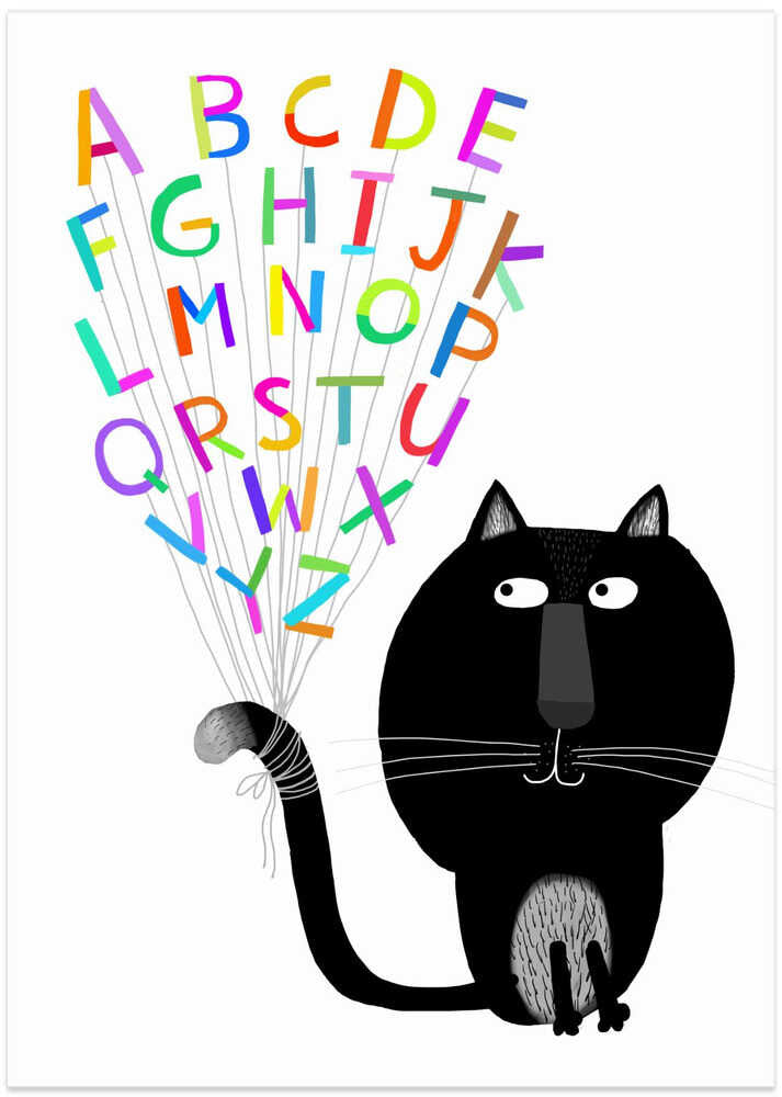 Cute Black Cat with Alphabet Letters by Carla Daly