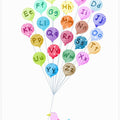 Cute Pink Bird with Alphabet Balloons by Carla Daly