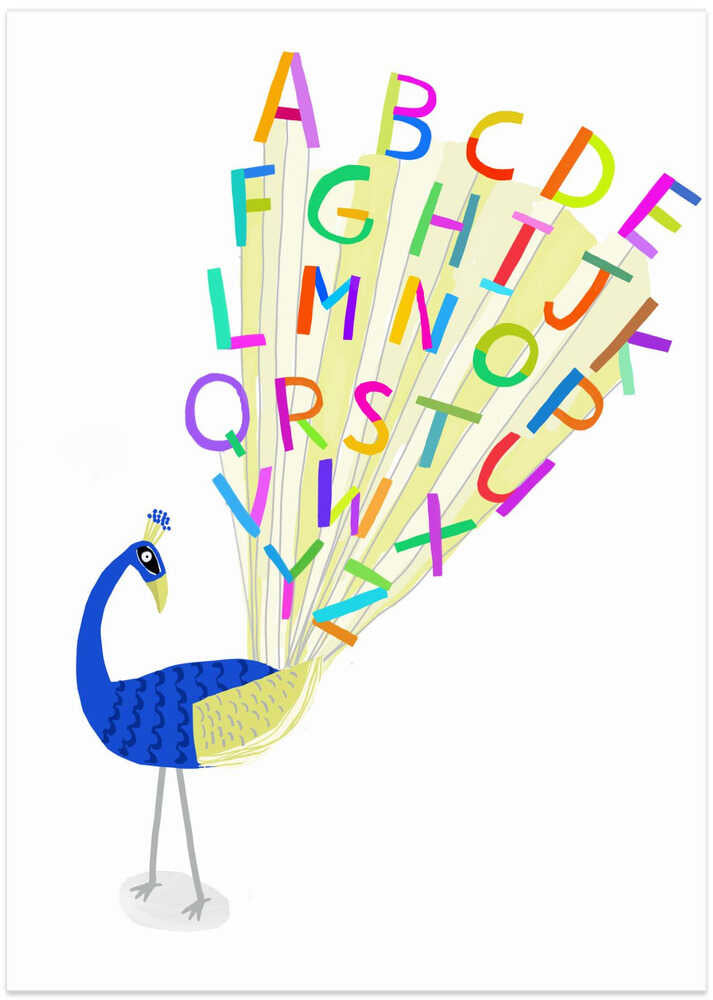 Beautiful Peacock with Alphabet Letters in Plume