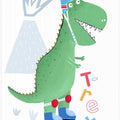 Funny T-Rex on Rollerblades with Volcano by Artist Carla Daly