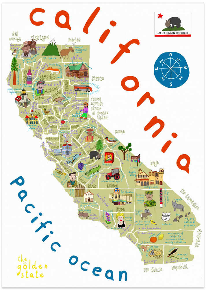Illustrated Map of California by Artist Carla Daly