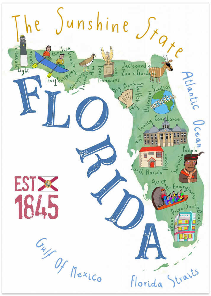 Florida State Map by Artist Carla Daly