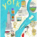 Brightly Colored Illustrated Map of New York by Map Artist Carla Daly