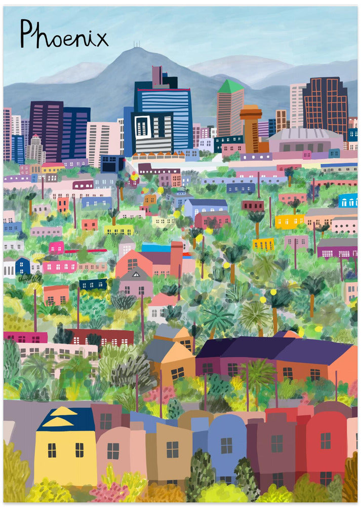 View Over Phoenix Arizona Illustrated by Artist Carla daly