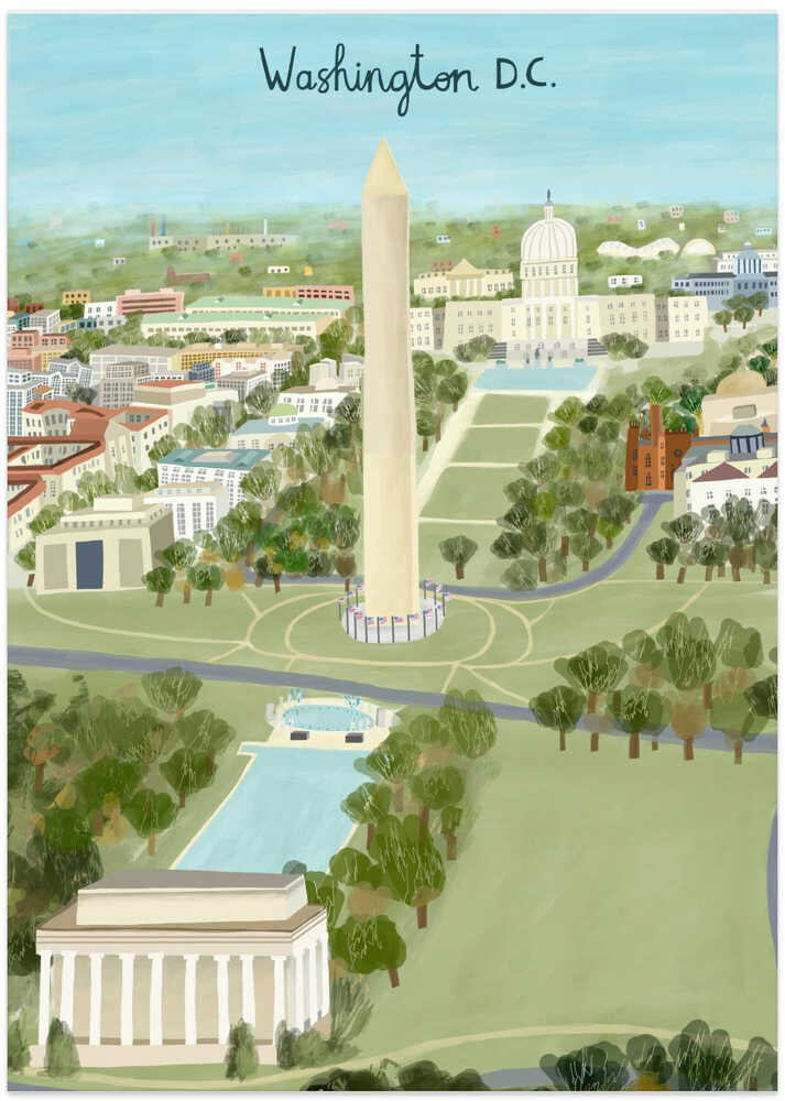 Aerial View of the Mall, Washington D.C. Illustrated by Artist Carla Daly
