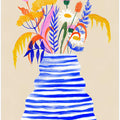 Happy Floral Vase with Stripes