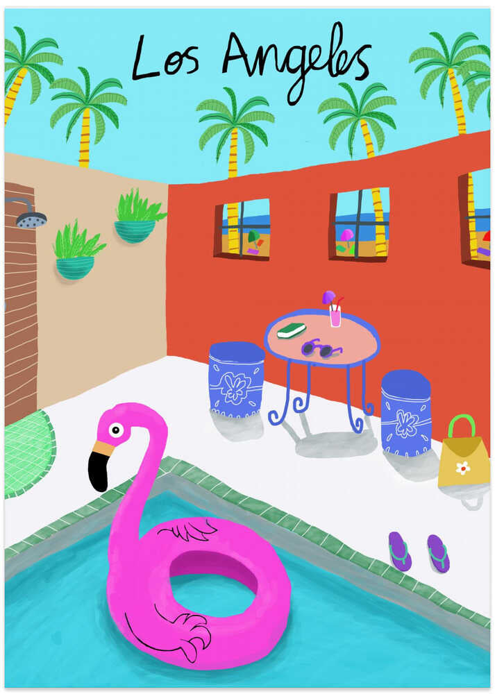 Pink Flamingo Float in Pool, Los Angeles, California by Artist Carla daly