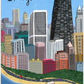 Chicago City with Beachfront on Lake Michigan by Artist Carla Daly