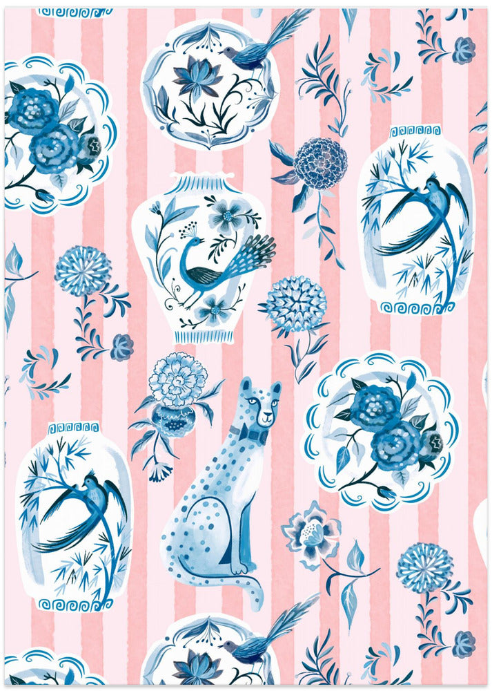 Chinoiserie On Blue Stripes