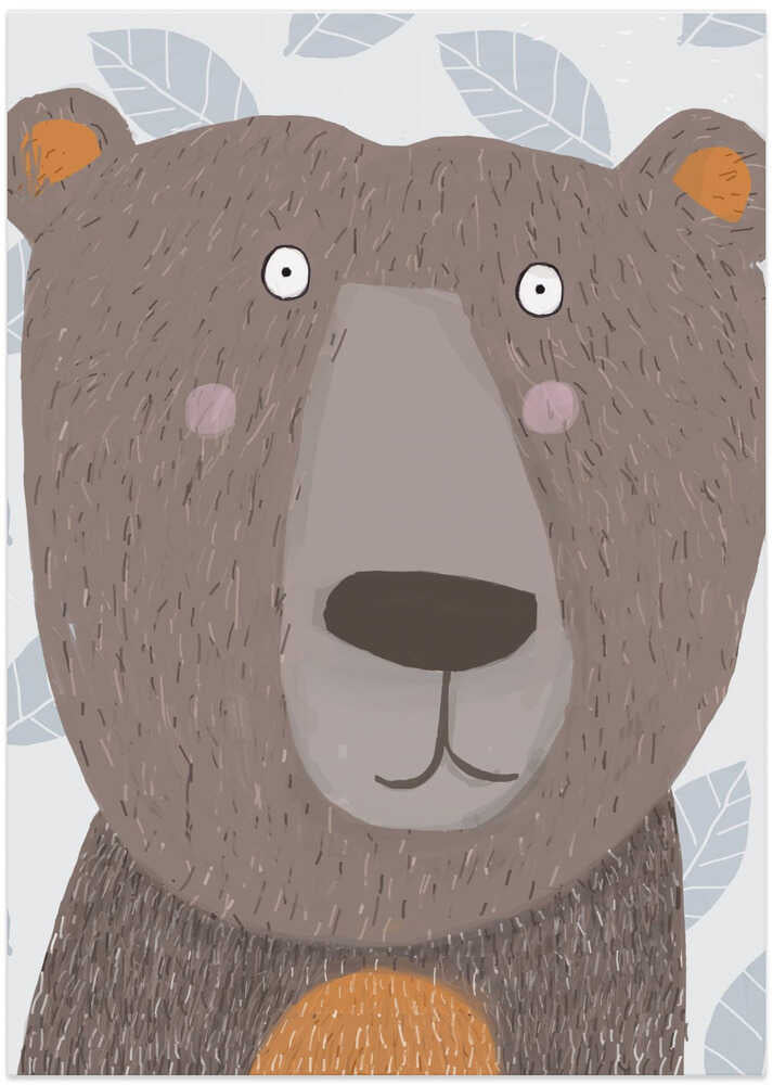 Cute Brown Bear with Grey Leaf Pattern by Artist Carla