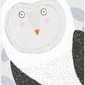 Funny Winter Owl with Grey Leaf Pattern by Artist Carla Daly