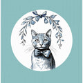 Winter Scenes: Holiday Cat With Blue Bow With Teal Green Background 1 1