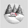 Winter Scenes: Holiday Pink Pig With Red Neck Bow Tie 1