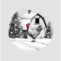 Winter Scenes: Holiday Rooster With Barn On Snow and Christmas Trees 1