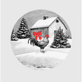 Winter Scenes: Holiday Rooster With Barn On Snow and Christmas Trees 2