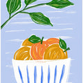 Oranges And Leaves In A White Bowl
