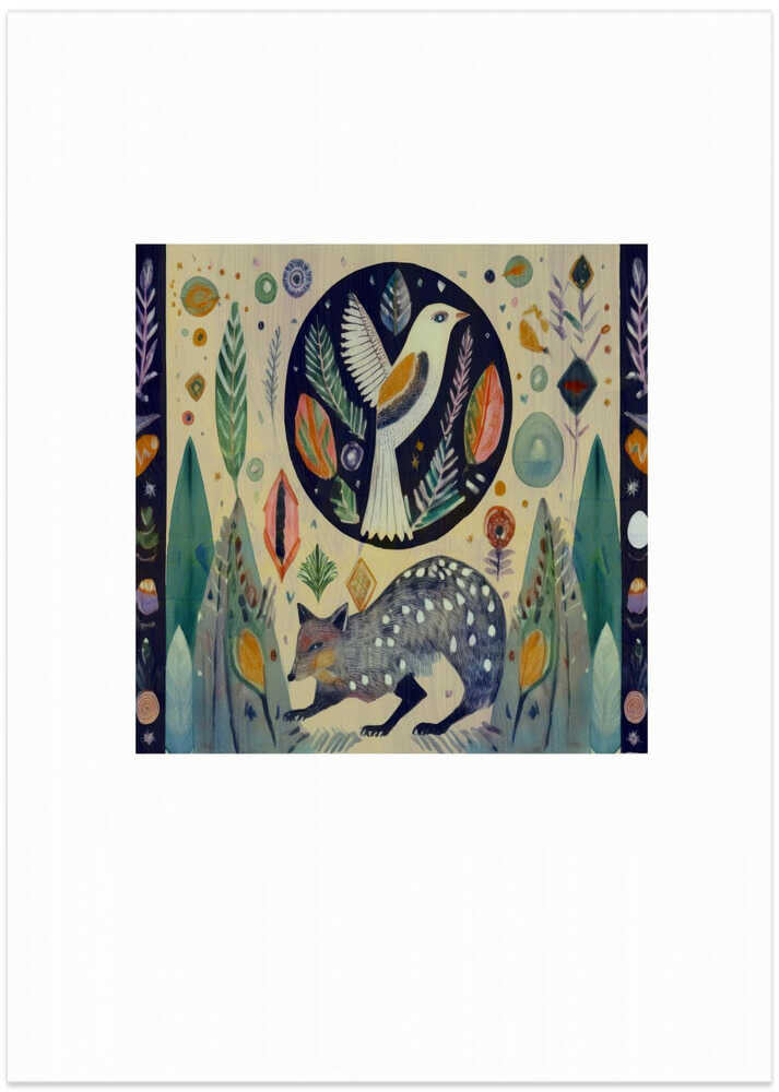 Folk Art Print : Folklore Bird Floral Tapestry 7