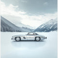Retro Silver Car On Froozen Lake Side