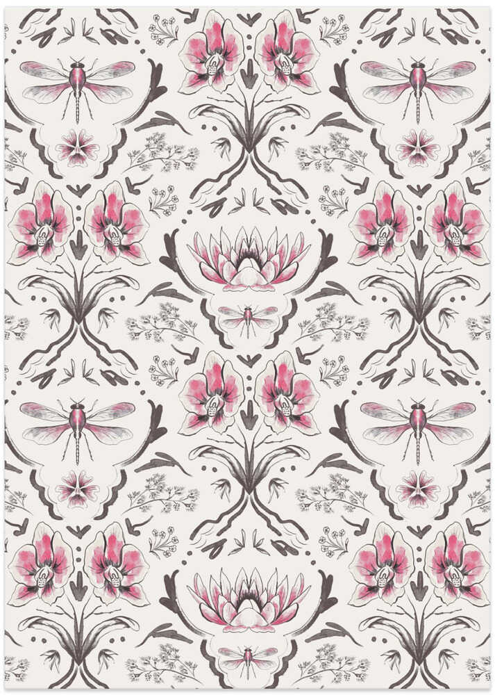 Bohemian Garden Pattern Pink and Brown