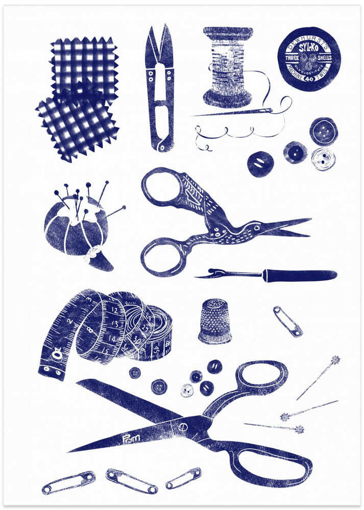 Haberdashery navy on white