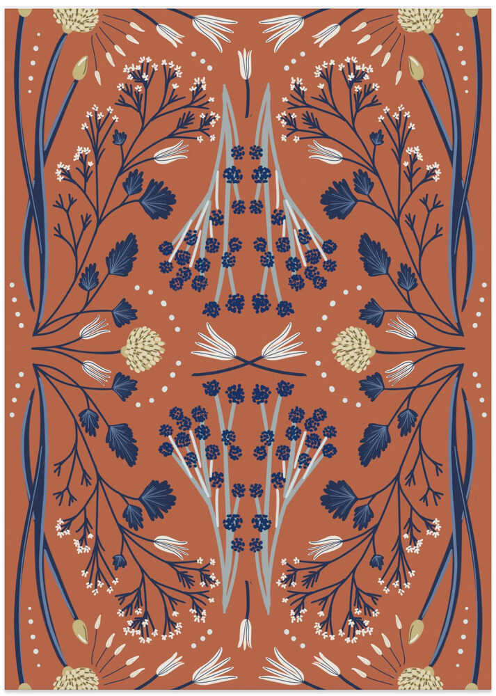 Folk Mirrored Botanics - Blue and Dusty Red
