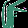 Crocodile with Cute Bird by Carla Daly